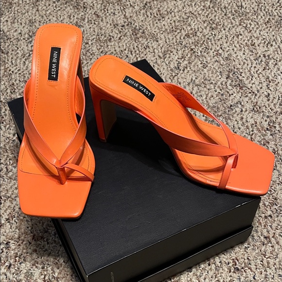 Nine West Bold Orange Heeled Sandals - Picture 1 of 5